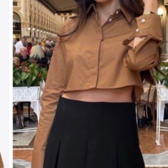 ZARA cropped poplin blouse long sleeves buttoned down Sz XS - Picture 2 of 9